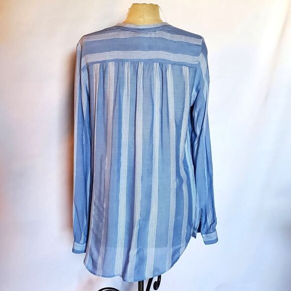 H&M Blue & White Striped Blouse V Neck Long Sleeve Top Shirt Tunic - Picture 3 of 7